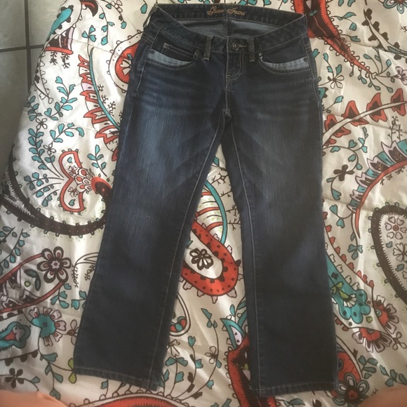 GUESS | dark wash y2k denim on demin trim capris W24 - Picture 4 of 5